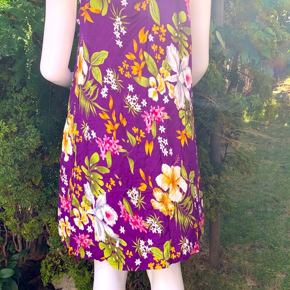 Hawaiian print purple rayon shift dress - Picture 2 of 2